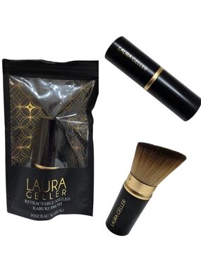LAURA GELLER Retractable Angled Kabuki Brush Creams or Powders Black Gold NEW